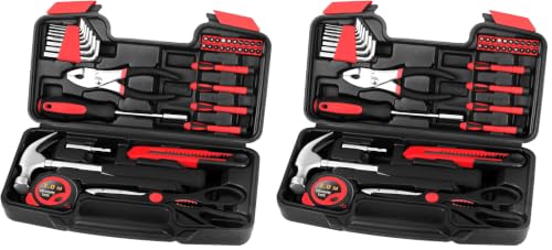 Image of 39-Piece Basic Household Tool Set, Red Hand Kit With Storage Case (Pack of 2)