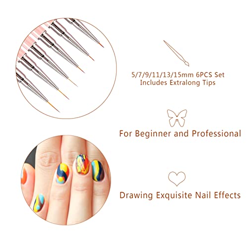 6PCS Nail Art Liner Brushes Long Set including Lid and Diamand Handle 5/7/9/11/13/15mm - Image 2