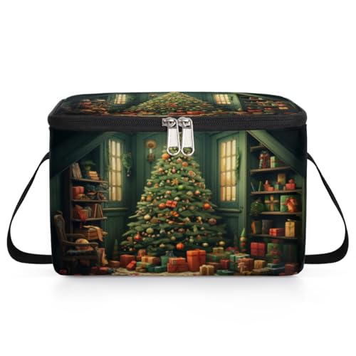 GzLeyigou House Christmas Trees Lunch Bags for Women Men 9 Cans, Hot & Cold Food Delivery Bag Insulated Grocery Bag Insulated Lunch Box Cooler Bag for Office Work Picnic Beach