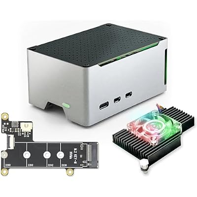 ElectroCookie Raspberry Pi 5 Case, Aluminum Compact Case with M.2 NVMe SSD PCIe HAT and Active RGB Lighting Cooler (Black Case + M.2 HAT[X1001])