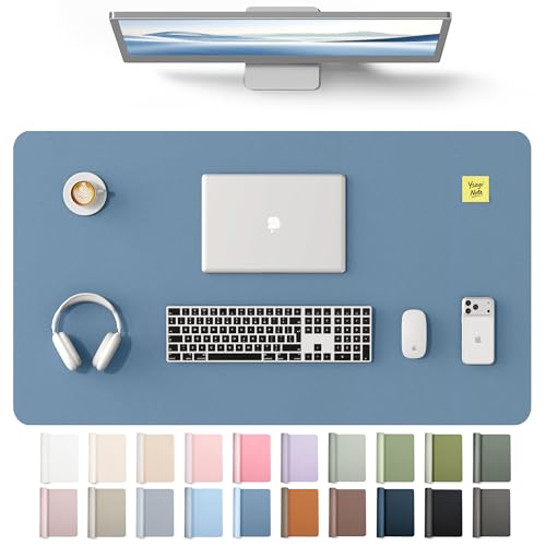 Image of YSAGi Leather Desk Protector, Office Mat, Large Mouse Mat, Non-Slip PU Leather Blotter, Laptop Desk Mat, Waterproof Writing Pad for Office and Home(Blue, 40 inch x 24 inch)