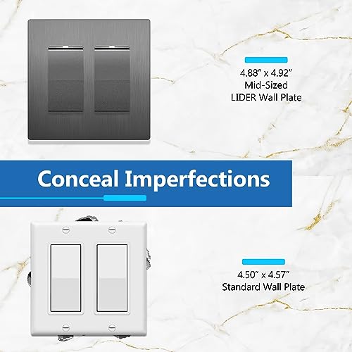 Image of LIDER Decorator Switch Cover, Screwless Wall Plate, Mid-Size 2-Gang 4.88 inch x 4.92 inch, LSWP-32M-BSG, UL Listed, Thermoplastic, Brushed Space Gray, 1-Pack