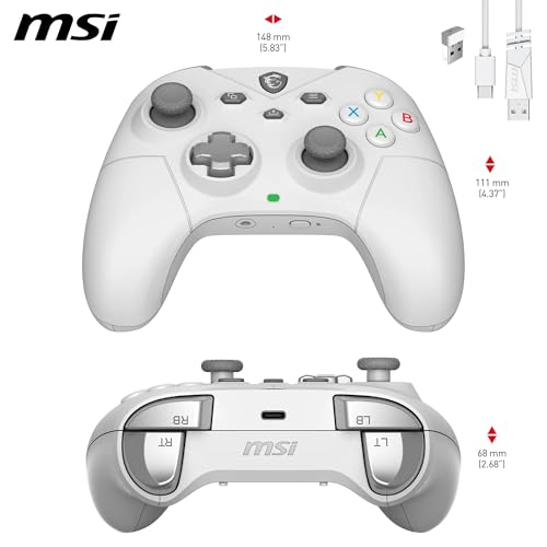 MSI FORCE GC300 WIRELESS WHITE Manette gaming pour PC - 2.4 GHz, Bluetooth, USB Type-C vers A - filaire/sans fil, batterie Li-ion 600mAh (20h), D-Pad interchangeable, deux moteurs à vibration