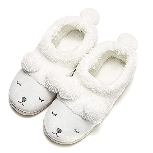 GaraTia Warm Indoor Slippers for Women Fleece Plush Bedroom Winter Boots White High Top 5.5-6.5