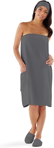 Boca Terry - Toalla de spa para mujer, 100% algodón, toalla de spa, ducha, baño y gimnasio con broches, toalla para mujer, gris, XXL