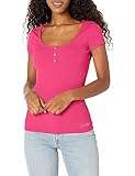 Guess Women's Short Sleeve Karlee Jewel Henley, Nuevo Fuschia, Extra Small