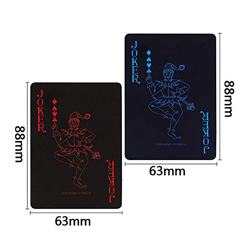 BETOY Spielkarten 2PCS wasserdichte Poker Karten Kunststoff Pokerkarten Black Spielkarten Spiele Kinder & Erwachsene Familienparty Spiel Playing Cards (Blau & Rot) – Bild 3