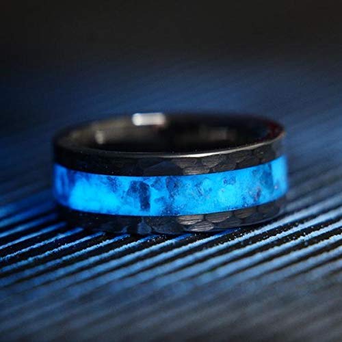 Hammered Tungsten Inlay Ring Mens Wedding Band Sapphire Apatite Gemstone Ring 8Mm 6Mm Comfort Fit Custom Laser Engraving #TOP30