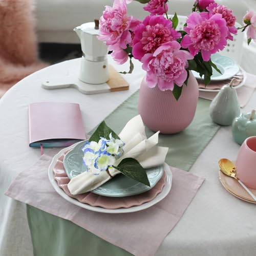 Teenyyou 6 Pcs Artificial Hydrangea Napkin Rings Spring Summer Napkin Ring Holder Boho Floral Rustic with Artificial Leaves for Weddings Dinner Spring Summer Gathering Table Decoration (Hydrangea) - Thumbnail 6