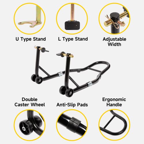 HILAKE Motorcycle Stand Rear Wheel Lift Swingarm Spool Peddock Stands for Yamaha Honda Kawasaki Suzuki U+L Black - Thumbnail 7