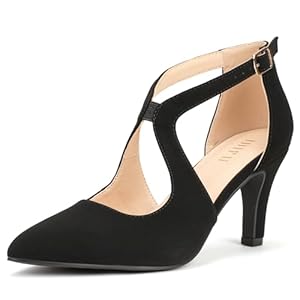 IDIFU IN3 Closed Toe High Heels Dress Shoes for Women Pumps Dressy Cross Strap Pointed Toe Heel Work Office Formal Wedding Prom Party Evening Shoes Comfortable Stiletto Heels
