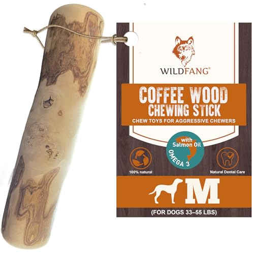 Wildfang® Coffee Wood Dog Chew w/Salmon Oil - Durable Dog Toys for Aggressive Chewers, Dental Stick for Teething Puppy, Training for Chewing Muscles, Coffee Tree Sticks for Medium Dogs (15-25 kg)