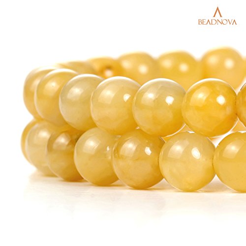 Image of BEADNOVA 8mm Natural Yellow Jade Gemstone Round Loose Beads for Jewelry Making (45-48pcs)