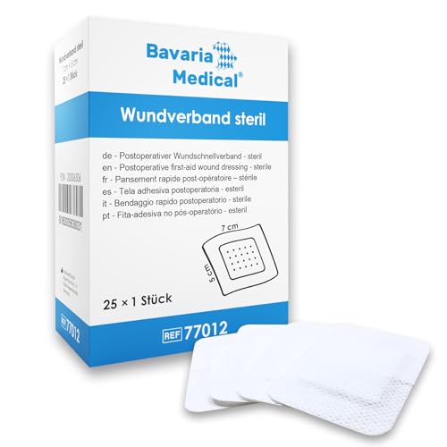25 Stück Wundpflaster steril 7x5 - steriler Wundverband Pflaster sensitiv - Wundauflage nicht haftend 4x3 cm - Saugstark & Hautfreundlich - Akute Wundversorgung und postoperatives Pflaster