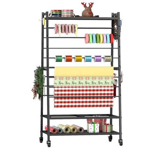 Image of Ribbon Holder-Ribbon Organizer, Double-Sided Ribbon Holder Organizer Rack,Large Capacity Rolling Gift Wrap Rack Ribbon Organizer for Craft Room