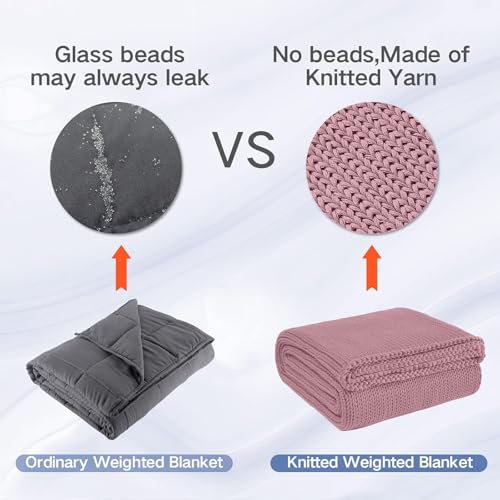 Guohaoi Knitted Weighted Blanket for Adults (Muted Pink 48"x72" 10lbs) No Beads Cooling Throw Blanket for Hot Sleepers, Home Decor Breathable Chunky Knit Heavy Blanket Use on Full Size Bed