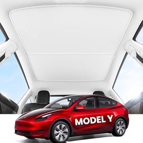 REEVAA 2025 Upgrade Tesla Model Y Sunshade Roof [No Gaps, No-Sagging] Magnetic-Mid Design Tesla Model Y Accessories Heat Insulation Foldable Glass Sunshade for Model Y 2020-2025, Interior Gray Cover