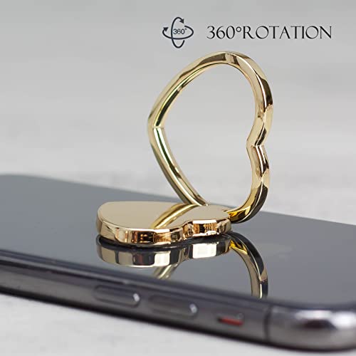 [2 Packs] Love Heart Shaped Glossy Finish Cell Phone Ring Holder Stand, 360 Degree Rotation Finger Ring Kickstand With Polished Metal Phone Grip For Magnetic Car Mount, Smartphone Accessories #TOP3