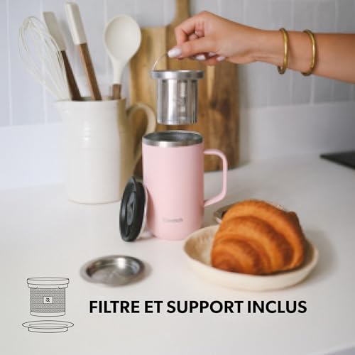 QWETCH Tea Infuser Mug with Handle 470ml - Black Recycled Stainless Steel - Keeps Beverages Hot for 6h / Cold for 12h - BPA-Free, Splash-Proof Lid, Built-in Stainless Filter - Image 5