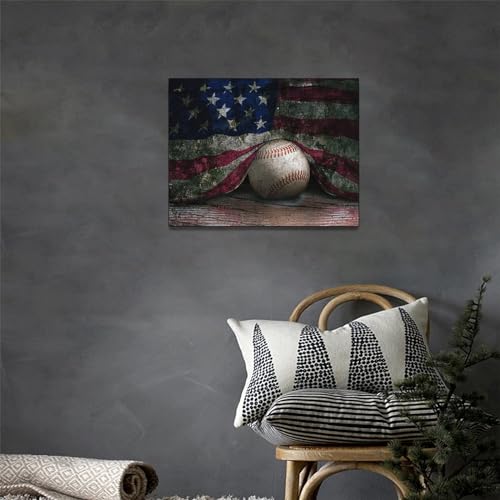 Dollffey Baseball Canvas Wall Art American Flag Pictures For Wall Boys Room Decor Inspirational Baseball Sports Poster Painting Print For Men Bedroom Living Room Office 16 Inchx12 Inch thumb #2
