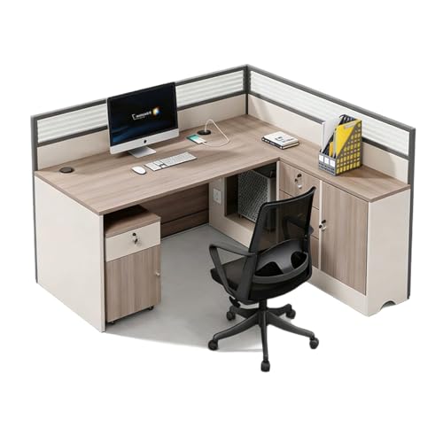 Bubinblau Office Cubicle Desk with Drawers, 4-Person, Right
