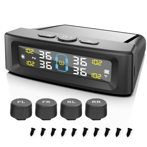 AOVSTOXIC RV Tire Pressure Monitoring System, 4-Wheel Real Time Wireless TPMS for Cars, SUVs & Light Trucks (0-6 BAR, 0-87 PSI, Solar/USB Charging) with 10 Tire Repair Rubber Nails ±0.1 BAR