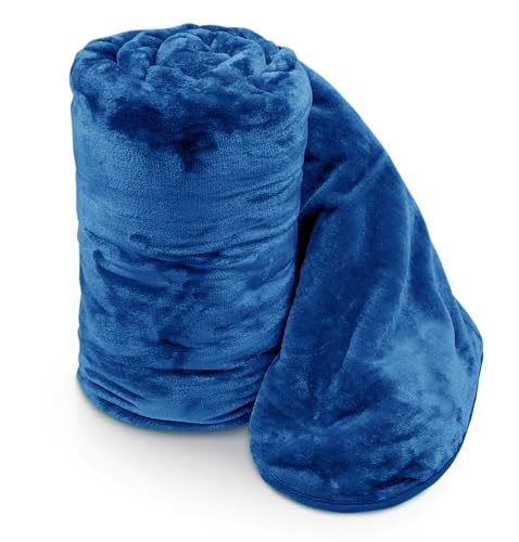 Image of Velosso Chunky Thick Super Soft Faux Fur Mink Blanket Bed Throwover Sofa Lounge Throw Blanket Large, Extra Large (Large 150 x 200cms, Royal Blue)