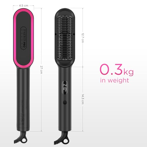 Ionen Glättbürste, PARWIN PRO BEAUTY Haarglätter Bürste, Glättungsbürste Mit LED-Anzeige, Hair Straightener Brush Mit Verbrühungsschutz, 20s Schnelles Aufheizen, 4 Temperatureinstellungen (Schwarz)
