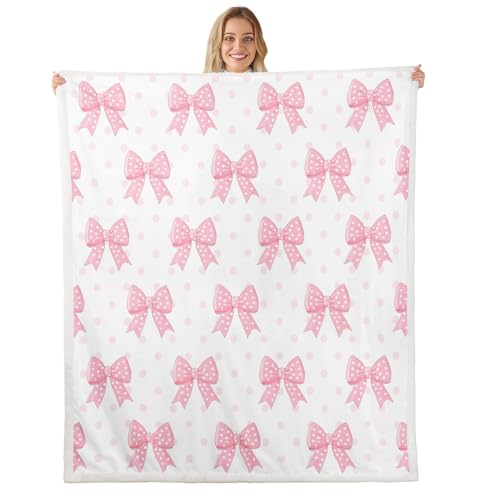 feelingyou Kawaii - Manta de franela de forro polar con lazo, alfombra de cama con estampado de lunares rosas para cama, sofá, 40 x 50 pulgadas, bonita manta de felpa estilo princesa, bonita manta