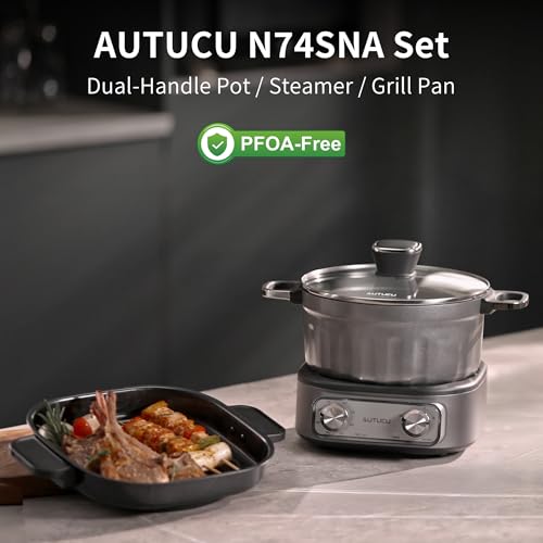N74SNA Hot Pot Electric, Multi-Cooker 2.5 Quart Grill Steamer Set, PFOA-Free Nonstick for Steak, Soup, Fried Rice, Oatmeal, Egg, Ramen with Power Adjustment - Image 5