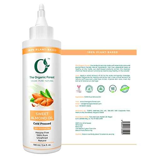 100% Plant Based Sweet Almond Hair Oil - Cold Pressed Almond Oil for Hair Growth, 100 ml (Pack of 1) - Image 2