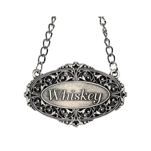 Heritage Pewter Whiskey Liquor Decanter Label – Whiskey Liquor Tag with Adjustable Chain | Perfect for Housewarming Gift, Parties, Holidays, & Anniversaries | Expertly Crafted Fine Pewter