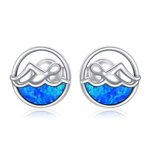 Boucles d'oreilles opale étanches adaptées aux nageurs en argent