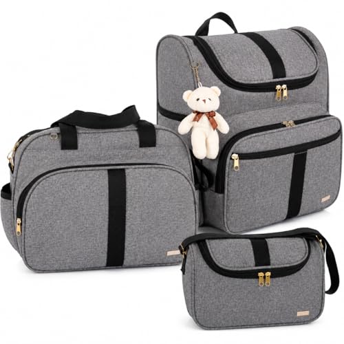 Kit Bolsas Maternidade 3 Peças com Mochila 2 em 1 faixa luxo Bolsa G Bolsa P e Mochila G Infantil Marinho AMOR (Preto)