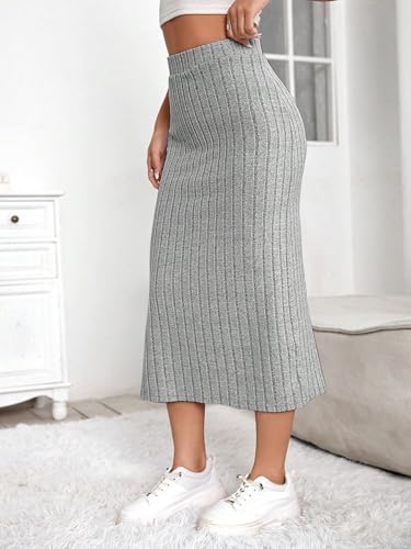 Trend Women's Summer Basic Skirt High Waist Slit Ribbed Knit Skirt For Beach4