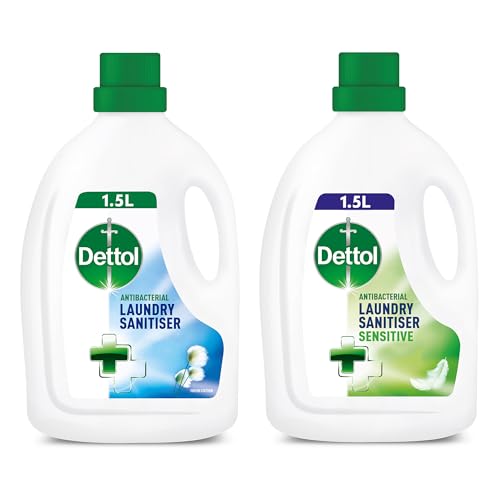 Dettol Antibacterial Laundry Cleanser, Original and Sensitive Sanitiser Additives, Fresh Cotton and Fragrance Free Multipack, 25 Washes, 2x 1.5 L, Pack of 2.