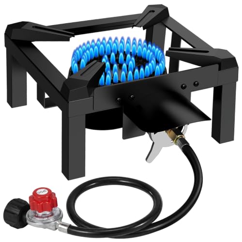 Image of Llamaviva Propane Burner, High Pressure 100,000 BTUs Single Gas Stove with Water Bag& 4.1ft Adjustable Hose with Regulator,Propane Stove for Outdoor Cooking, Seafood Boil,Turkey Fry