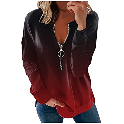 2022 Fashion Women Sweatshirt, Hongdao Long Sleeve Tee Shirts Casual Dressy Quarter Zip Up Pullover Trendy Winter Tops #TOP3