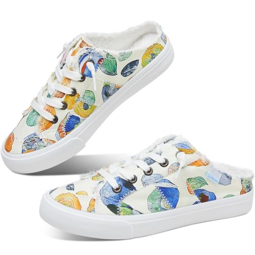 Image of Obtaom Women Canvas Mules Memory Foam Clipper Fashion Sneakers Comfortable Slip-On Mule Backless Holiday Shoes