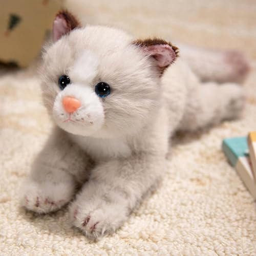 Image of PEACH CAT Cat Stuffed Animal 9.8 inch Realistic Kitten Plushies Soft Plush Toys Gifts for Kids Grey and White