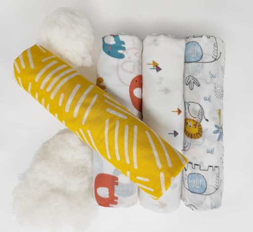 Image of Trance Home Linen Super Ultra Soft 100% Cotton Malmal Baby Swaddle Cloth | Baby Wrap for New Born Babies | Skin Frindelly Soft Baby Towel |New Born Swaddles-(100x100 Cm, Peeples & Pine,Pack of 4)