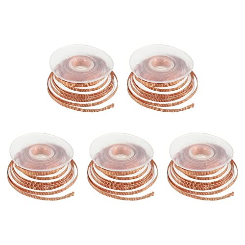 Image of MECCANIXITY Solder Wick Braid No-Clean Desoldering Wick Braid 0.1 Inch Width 9.84 Feet Length for Remove the Solder Electrical Components 5 Pack