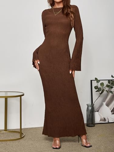 Women Long Sleeve Maxi Dress Bodycon Elegant Formal Wedding Guest Long Fall Dress for Women 20253