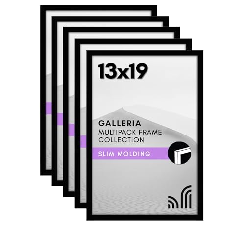 Americanflat 13x19 Picture Frame with Polished Plexiglass - Set of 5 - Galleria Collection - Picture Frames for Wall Display - Black