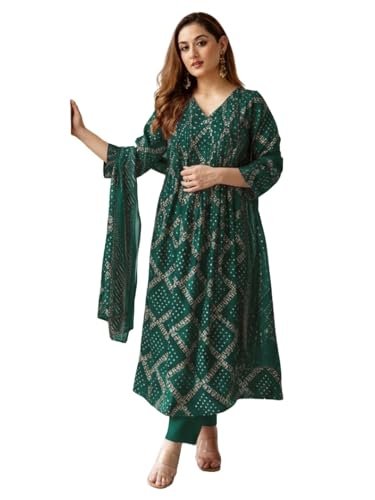 Image of ANNI Designer Women's Rayon Viscose Anarkali Printed Kurta with Pant & Dupatta