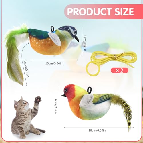 taonganui 2 Stück Fliegender Vogel Katzenspielzeug mit Elastisches Seil | Interaktive Katzespielzeug Zwitschern Vogel Cat Toy, Katzenspielzeug Vogel Flattern für Kleine Große Katzen – Bild 3