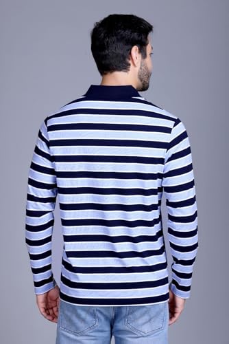 Image of SANE ORIGINALS Full Sleeves Polo T-Shirt for Men with Pocket || Stripe Collar and Pocket T-Shirt for Men Long Sleeves