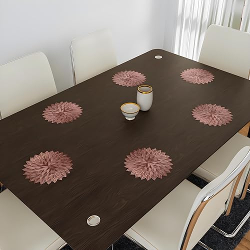 Image of Kuber Industries 2 Pcs Leather Dining Table Placemat | Heat Resistant Table Mat | Decorative Round Placemat Flower Design | Copper