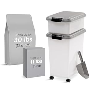 Iris usa dog food storage container 30 lbs 11 lbs combo cat food storage container dog treat container airtight stackable 2 cup scoop wheels easy mobility chrome  urban country home decor