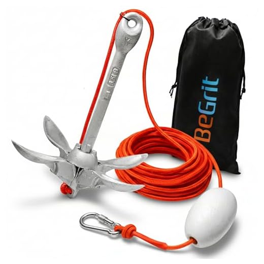 BeGrit Verzinkt Anker Gusseisen Faltanker 1,5KG Ankerset mit Ø 6mm 10 Meter Ankerleine Für Boot SUP Paddle(Silber)